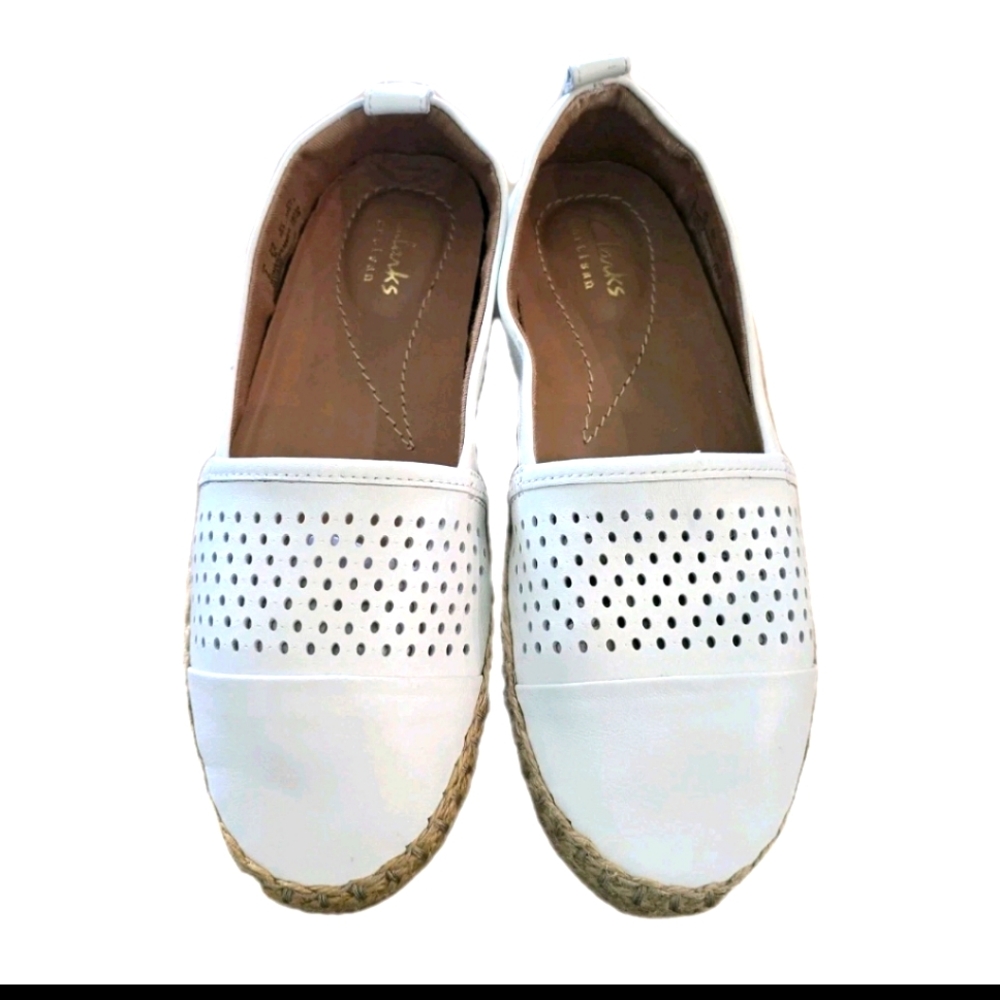 Clarks White Perforated Flats